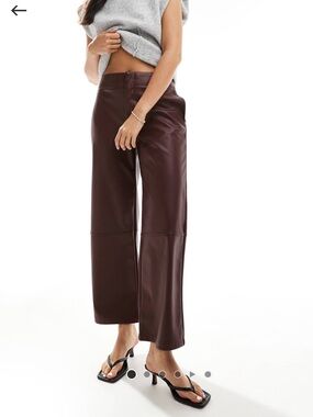 ASOS Faux Leather Cropped Pants Plum Size 6 Wide Leg Chic